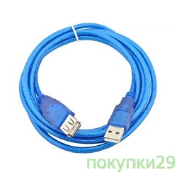 Кабель Кабель удлинительный Telecom (VUS6956T-5MTBO) USB2.0 AM/AF прозрачная, голубая изоляция 5.0m 6937510850754