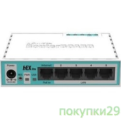 Сетевое оборудование MikroTik RB750r2 hEX lite Маршрутизатор 5x10/100 Mbps