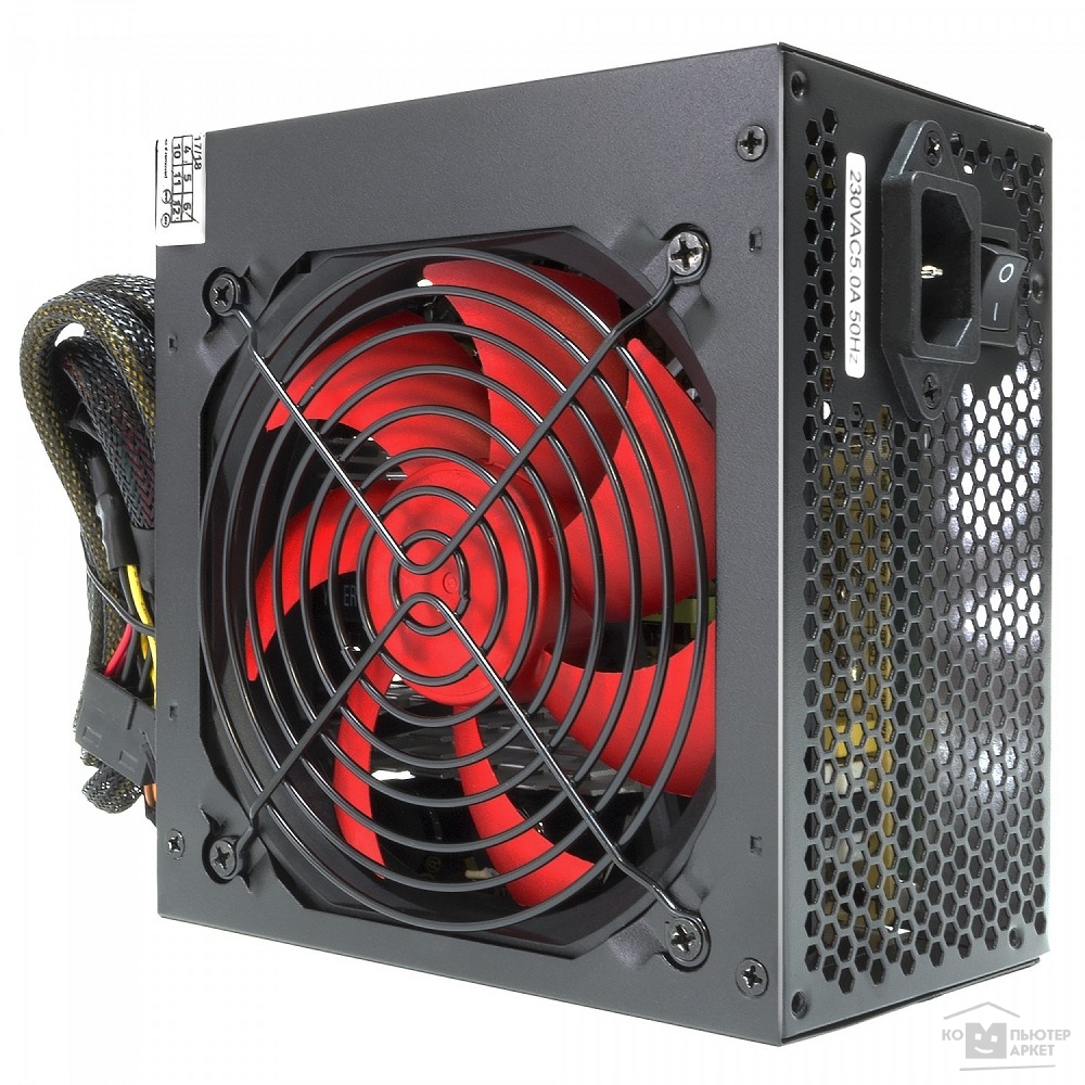 Блок питания CROWN Блок питания CM-PS500W PLUS (ATX 500W, EMI/CE, 20+4in 400mm, 120mm red FAN, SATA*4, IDE*4, FDD*1, 4+4pin, 6+2pin PCI-E*1, кабель питания 1.2м, плёнка)