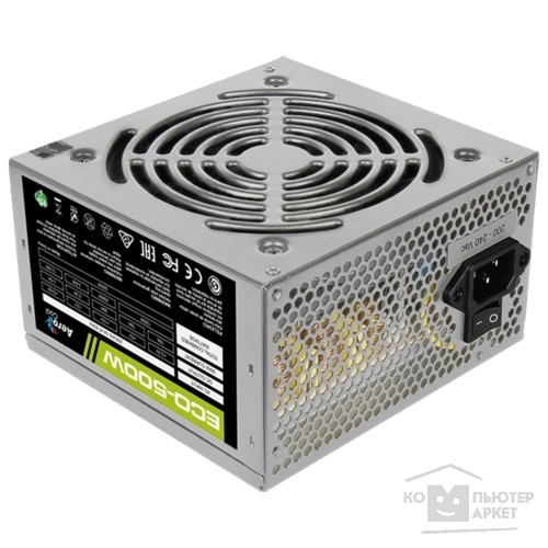 Блок питания Aerocool 500W Retail ECO-500W ATX v2.3 Haswell, fan 12cm, 400mm cable, power cord, 20+4P, 12V 4P, 1x PCI-E 6P, 3x SATA, 2x PATA, 1x FDD