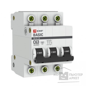 EKFАвтоматы и дополнительные устройства на DIN-ре EKF mcb4729-3-32C Автоматический выключатель 3P 32А (C) 4,5кА ВА 47-29 EKF Basic