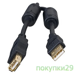 Кабель USB 2.0 кабель удлинительный 1.8м AM/AF Defender PRO, зол.конт, 2фер.фил. (87429)