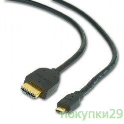 Кабель Gembird HDMI-microHDMI позол.разъемы CC-HDMID-6, 19м/19м,1.8 м,черный