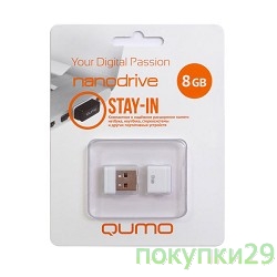 Носитель информации USB 2.0 QUMO 8GB NANO QM8GUD-NANO-W White