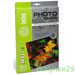 Бумага CS-MA417050DS Фотобумага Cactus CS-MA417050DS матовая двусторонняя, A4, 170 г/м2, 50 листов